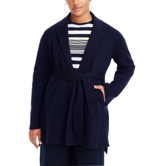 J. Crew Wrap Sweater Blazer Size XS Navy Blue Cotton Wool Belt Tie Jacket L0498 - Picture 4 of 14